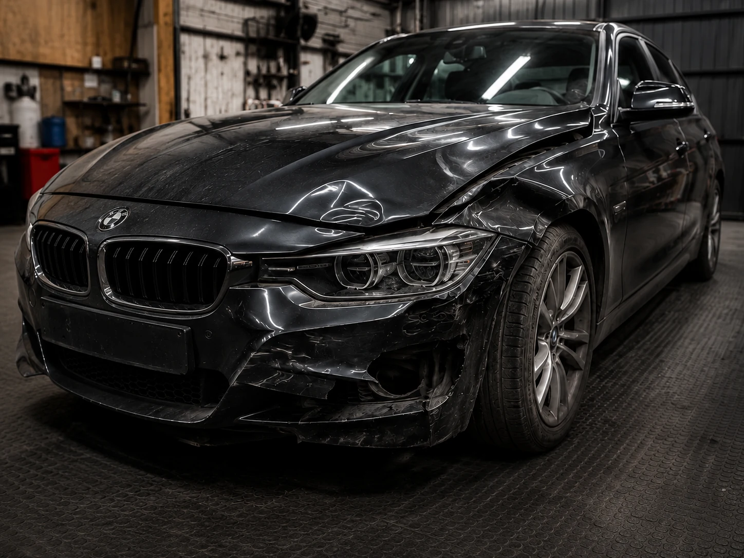 Auto antes de reparación de carrocería y pintura